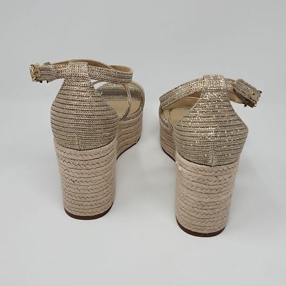 Michael Kors Metallic Gold Serena Espadrilles Platform Wedge Sandals Size 9 - Picture 4 of 7